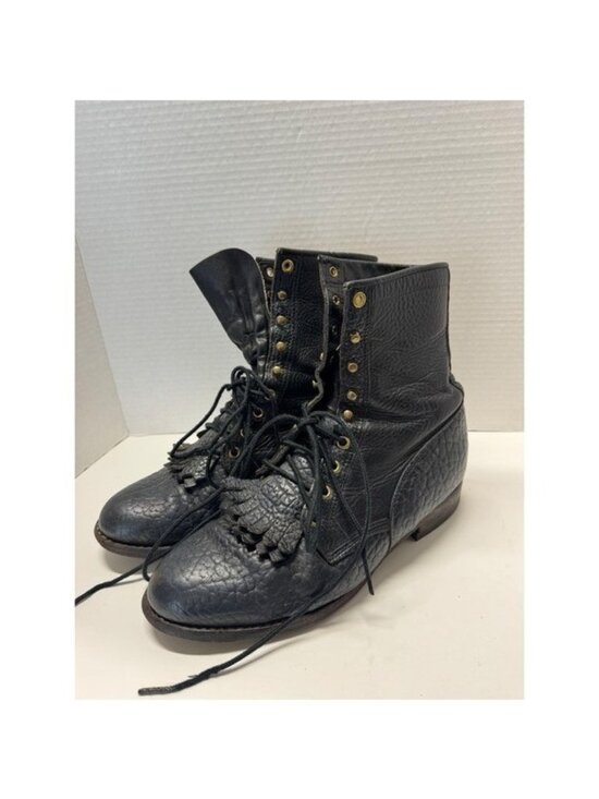 Justin Boots Other - Justin Vintage Black Pebble Comb Leather Lace Up Packer Boots Mens 8.5 E USA